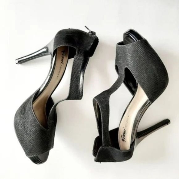 FIONI Night T-strap Black Shimmer Heels Shoes Sz 8 - Picture 5 of 8